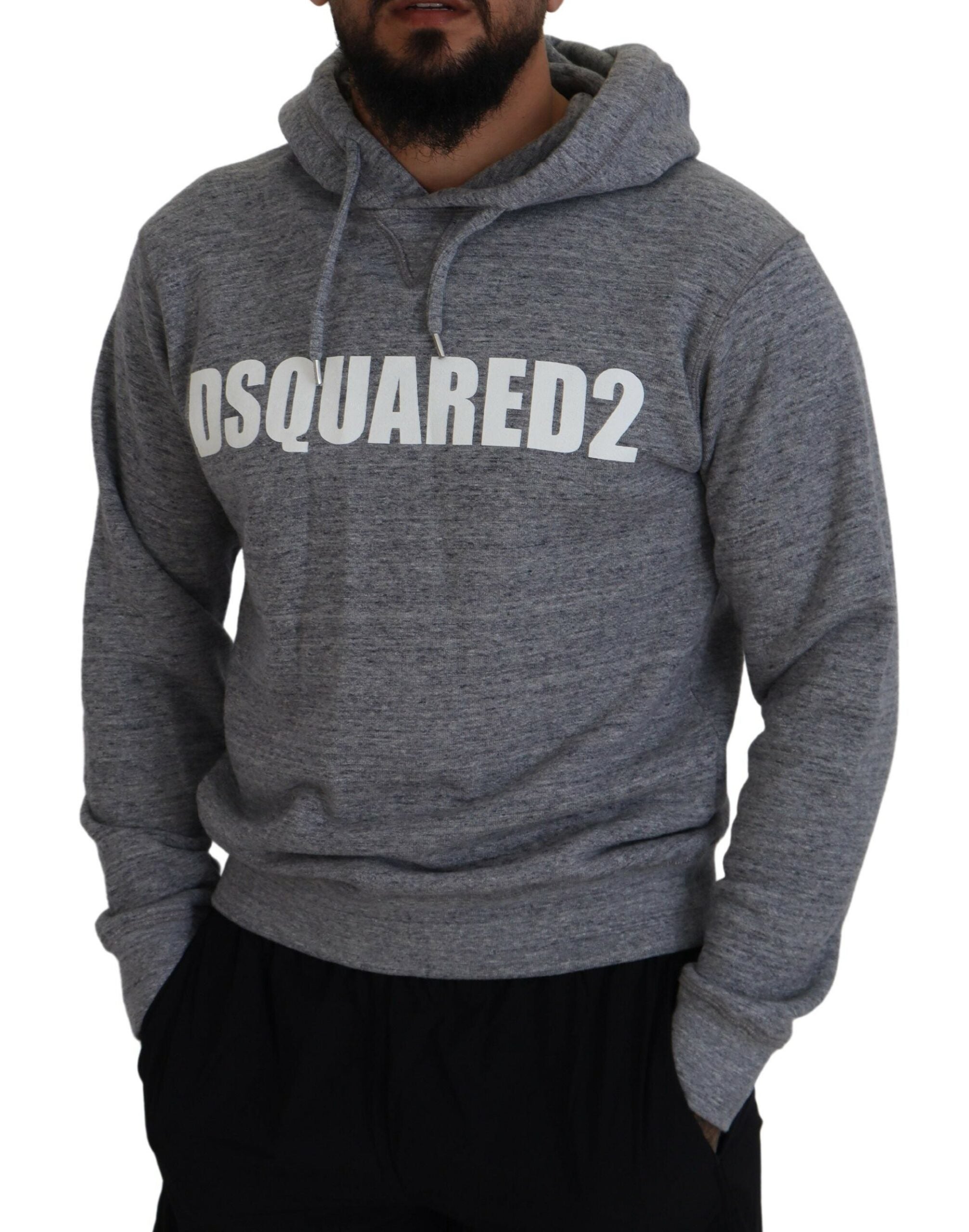 Erkekler için logo baskılı Dsquared² gri pamuklu kapüşonlu üst